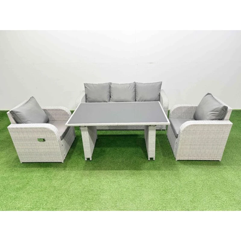 Image of Fimous Outdoor Rattan Garden Furniture Dining Set 5-seater in Light Grey Light Grey Unisex