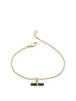 image of Rachel Jackson London Mini Onyx T-Bar Gold Bracelet, Gold, Women