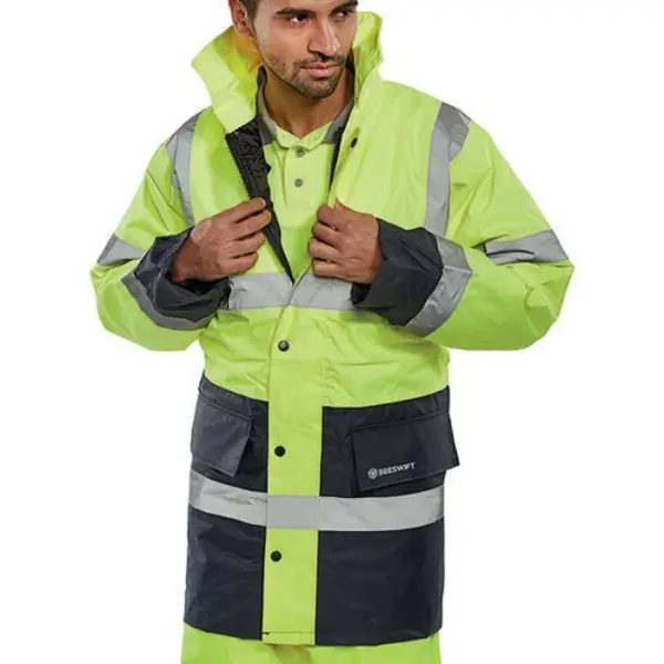 Image of Beeswift Beeswift Fleece Lined High Visibility Traffic Jacket Saturn Yellow/Navy Blue L CTJFLTTSYNL