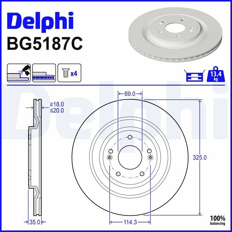 Image of DELPHI Brake disc DELPHI BG5187C