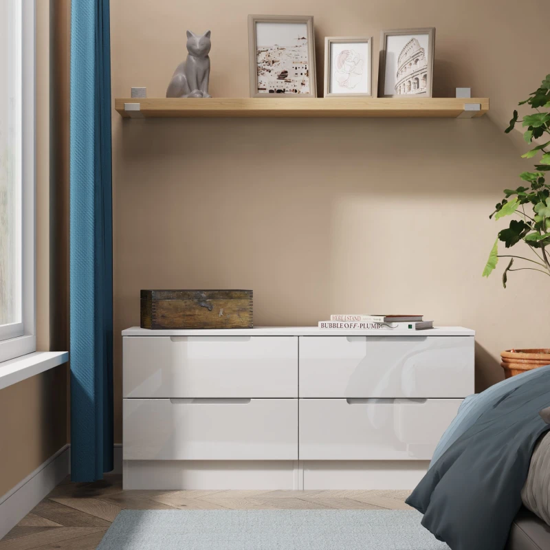 Image of Welcome Furniture Ready Assembled Milan 4 Drawer Bed Box In White Gloss & White MIL036WGW