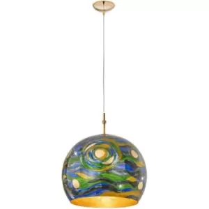 image of 14kolarz - LUNA 24-carat gold design pendant light 1 bulb, aqua blue shade