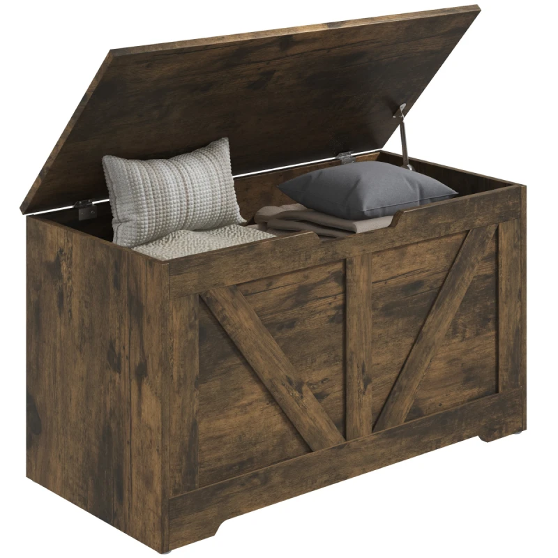 Image of HOMCOM HOMCOM Storage Trunk for Living Room, with Safety Hinges, 80cm, Rustic Brown Brown One Size Unisex 5063603052062