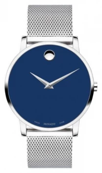 image of Movado Bold Museum Stainless Silver Mesh Strap Blue Watch