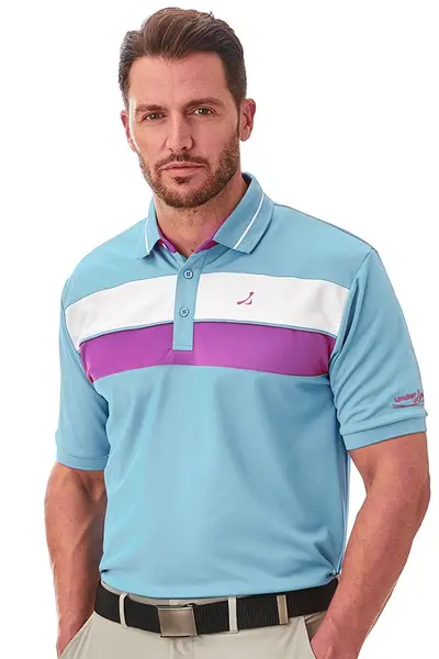 Image of Under Par Contrast Cut n Sew Panel Polo Shirt Light Blue