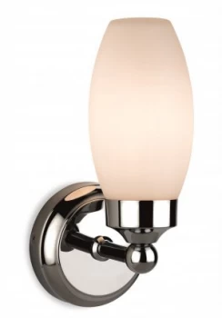 image of 1 Light Bathroom Wall Light Chrome with Opal Glass IP44, E14