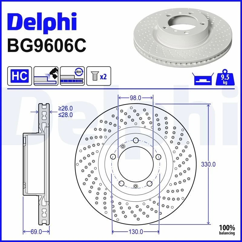 Image of DELPHI Brake disc DELPHI BG9606C