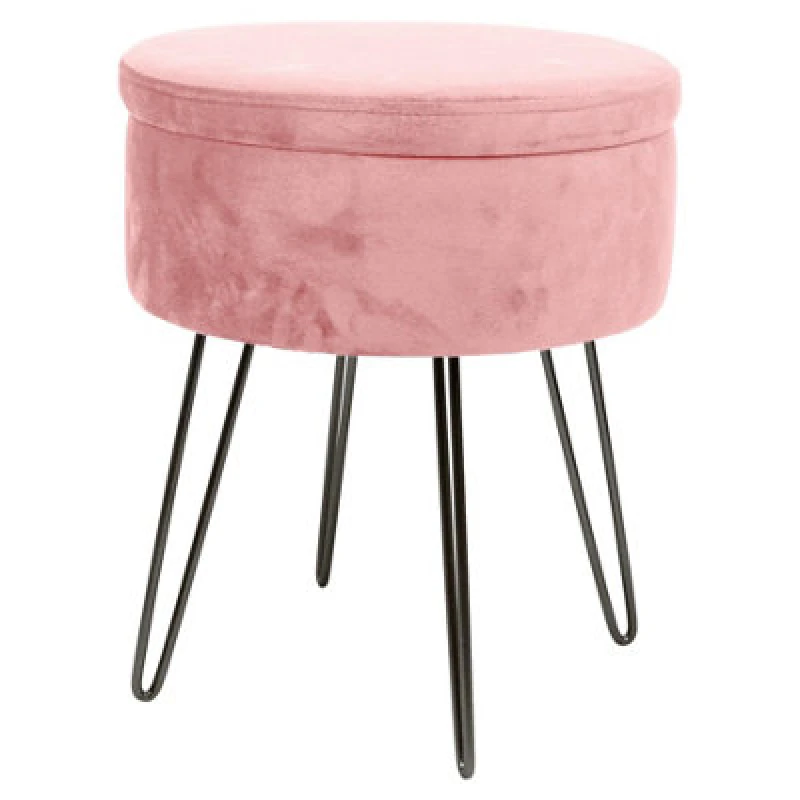 Image of Harbour Housewares Velvet Storage Footstool - Round Modern Dressing Table Footstool Vanity Seat Chair - 45 X 36Cm - Pink/black
