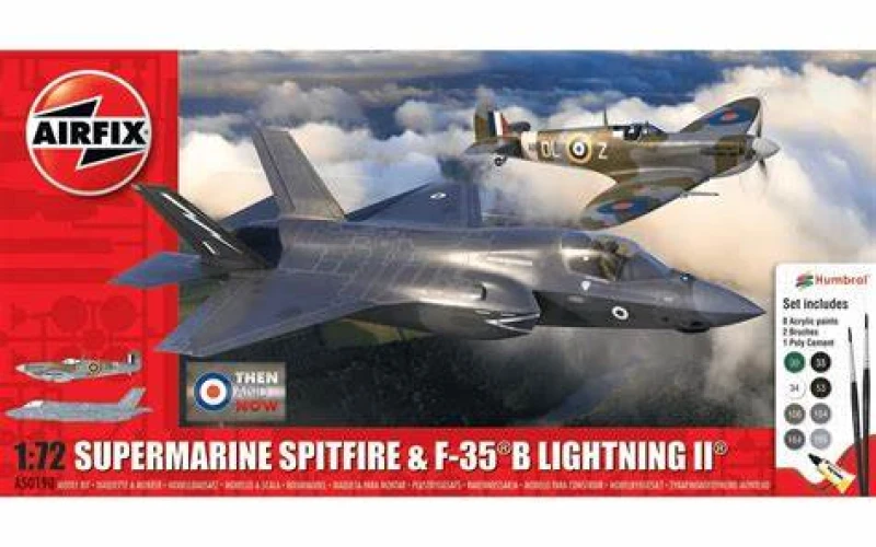 Image of Airfix 1/72 Scale Supermarine Spitfire & F-35B Lightning II 'Then and Now' Gift Set Model Kit