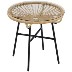 Image of Outsunny Rattan Side Table, Round Outdoor Coffee Table, with Round PE Rattan and Tempered Glass Table Top for Patio, Garden, Balcony, Black