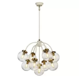 image of 9 Light Ceiling Pendant Cream Painted +Aged Brass Finish Plated LED E14 60W Bulb