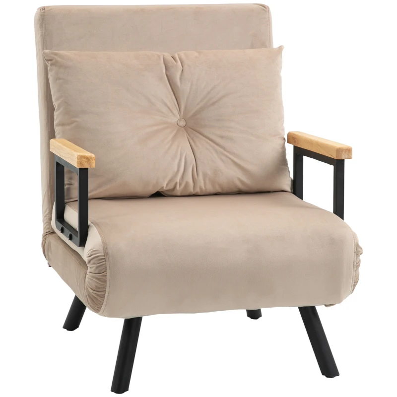 Image of HOMCOM Click Clack Single Chair Bed Settee For Living Room, Guest Room, Beige, White 839-834V70BG