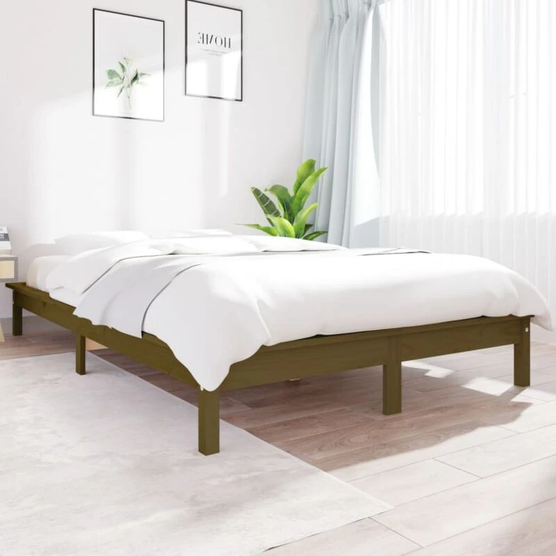 Image of Vidaxl Bed Frame Honey Brown 140X190 Cm Solid Wood Pine, Brown 820589