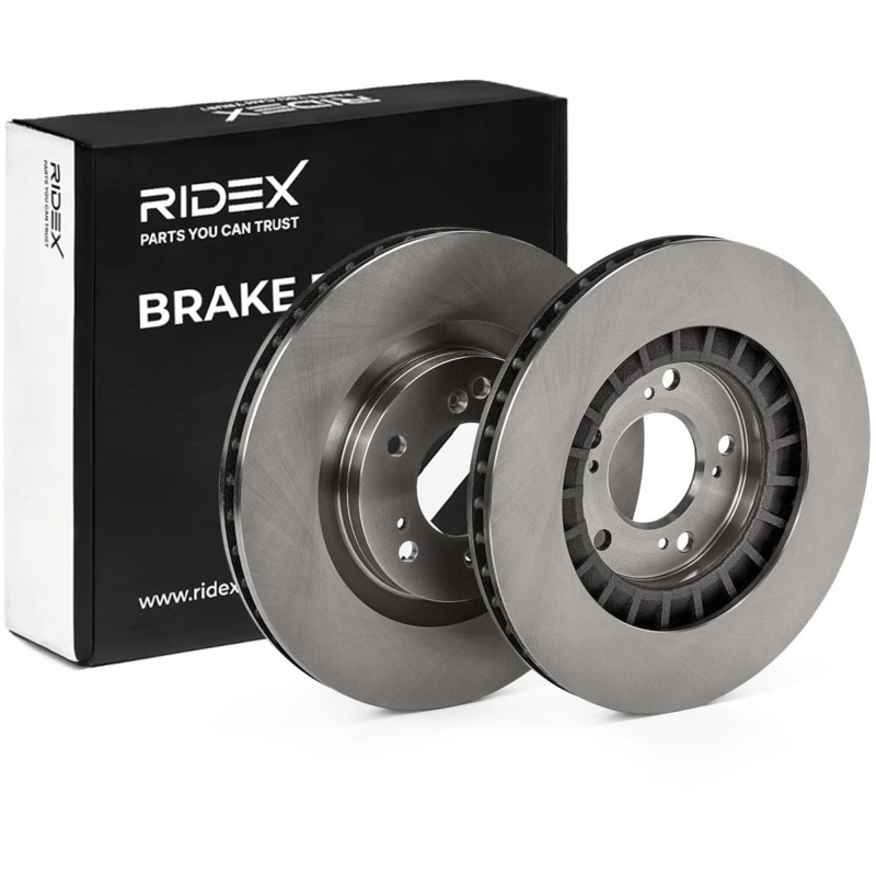 Image of RIDEX 82B0966 Brake disc Front Axle, Vented, Cast Iron, Uncoated, Untreated, without bolts/screws Cast Iron Brake Disc (82)