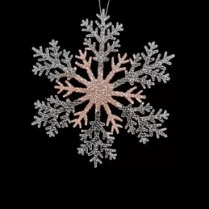 image of 21cm Acrylic Glitter Hanging Snowflake Christmas Decoration in Rose Gold