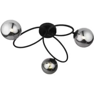 Image of Semi Flush Multi Arm Ceiling Light Fitting - Satin Black & Smoked Mirror Glass