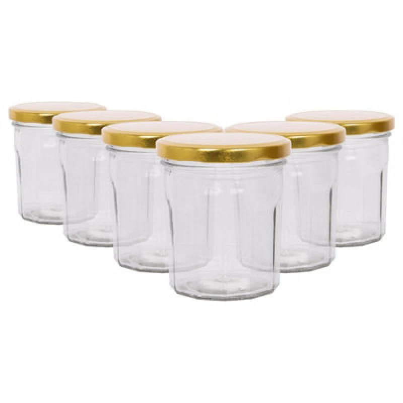 Image of Argon Tableware Glass Jam Jars With Gold Lids - 250ml - Pack Of 6