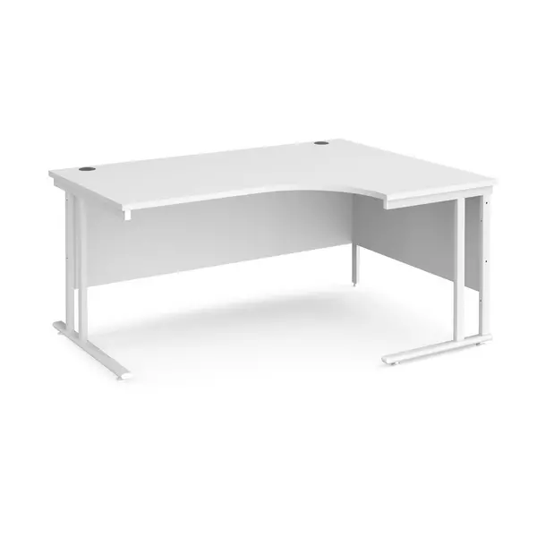Image of Maestro 25 Right Hand Ergonomic Desk with White Cantilever Frame and White Top - 1600mm Wide