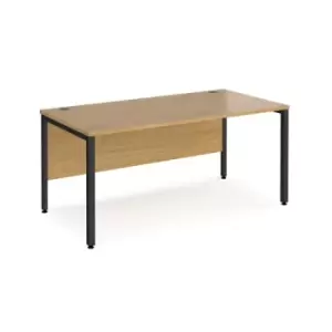 Image of Office Desk 1600mm Rectangular Desk With Bench Leg Oak Tops With Black Frames 800mm Depth Maestro 25