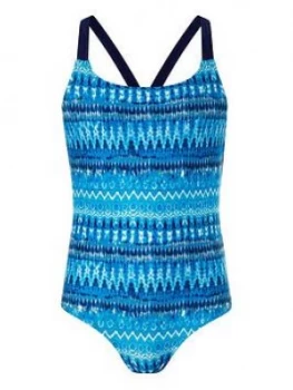 Image of Monsoon Girls Storm S.E.W Cypress Tie Dye Swimsuit - Blue, Size Age: 9-10 Years, Women