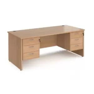 Image of Office Desk Rectangular Desk 1800mm With Double Pedestal Beech Top And Panel End Leg 800mm Depth Maestro 25 MP18P33B