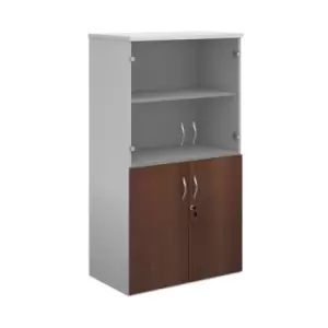 Image of Duo combination unit with glass upper doors 1440mm high with 3 shelves - white with walnut lower doors