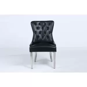 image of Erene Leather Aire x2 Dining Chairs in Black with Knocker & Stud Back - Black - Modernique