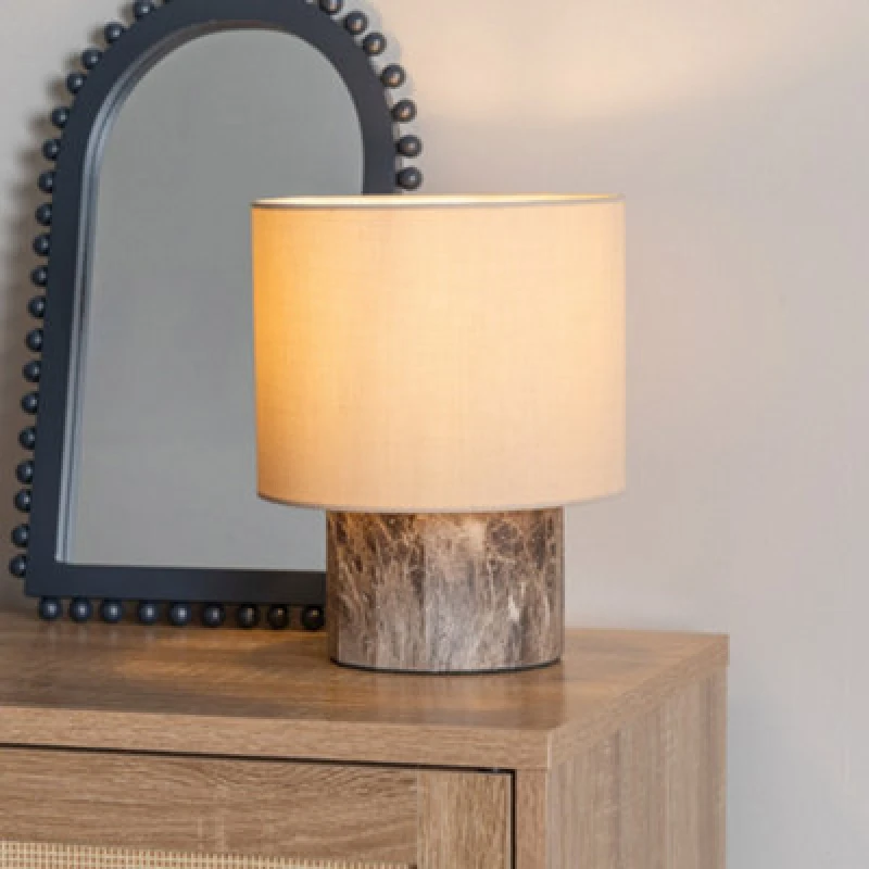 Image of ValueLights ValueLights Melanie Dark Marble Effect Table Lamp with Natural Linen Lamp Shade Natural One Size Unisex 5016529271765