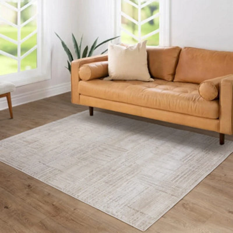 Image of The Rug Edit Axel Scandi Grid Ivory Living Room Rug 120X160Cm