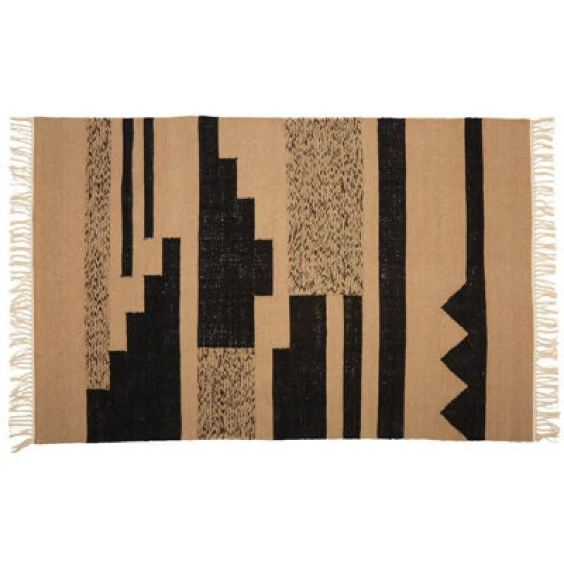 Image of Orsina Large Trenza Rug, Handcrafted Urban Tribe Area Rug With Braid Detail, Neutral Sand & Black Wool Blend Carpet
