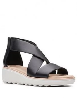 image of Clarks Jillian Rise Low Leather Wedge Sandal - Black