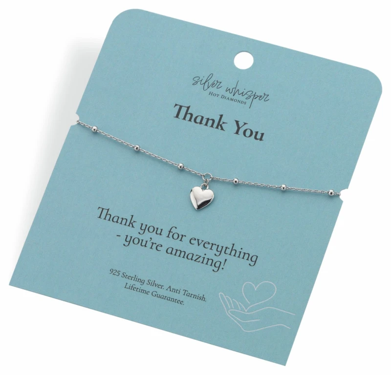 Image of Hot Diamonds Sterling Silver Thank You Heart Charm Bracelet