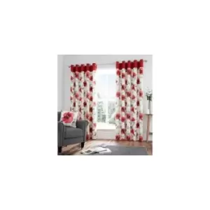 image of Adriana Floral Red Eyelet Curtains - 66X90 - TJ Hughes