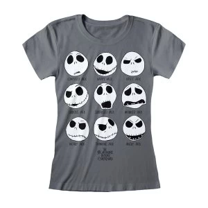 image of Nightmare Before Christmas - Many Faces Of Jack Womens Large T-Shirt - Charcoal