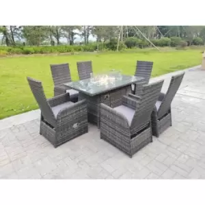 Image of Fimous 6 Seater Outdoor Dark Grey Rattan Lounge Complete Dining Table Set with Gas Fire Pit Dining Table