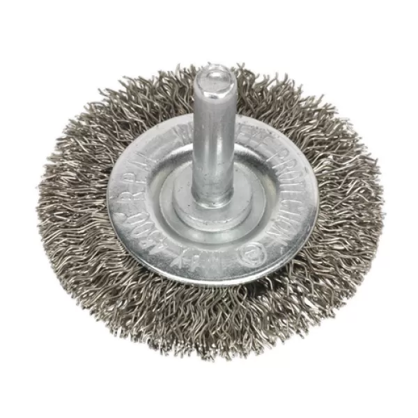 image of Genuine SEALEY SFBS50 Flat Wire Brush Stainless Steel 50mm with 6mm Shaft