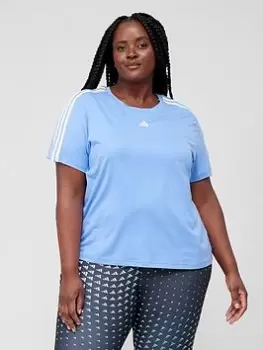 Image of adidas Training Essentials 3 Stripe T-Shirt - Plus Size, Blue, Size 3X, Women