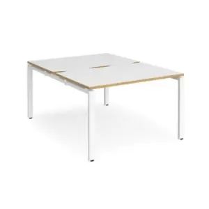 Image of Bench Desk 2 Person Rectangular Desks 1200mm White/Oak Tops With White Frames 1600mm Depth Adapt
