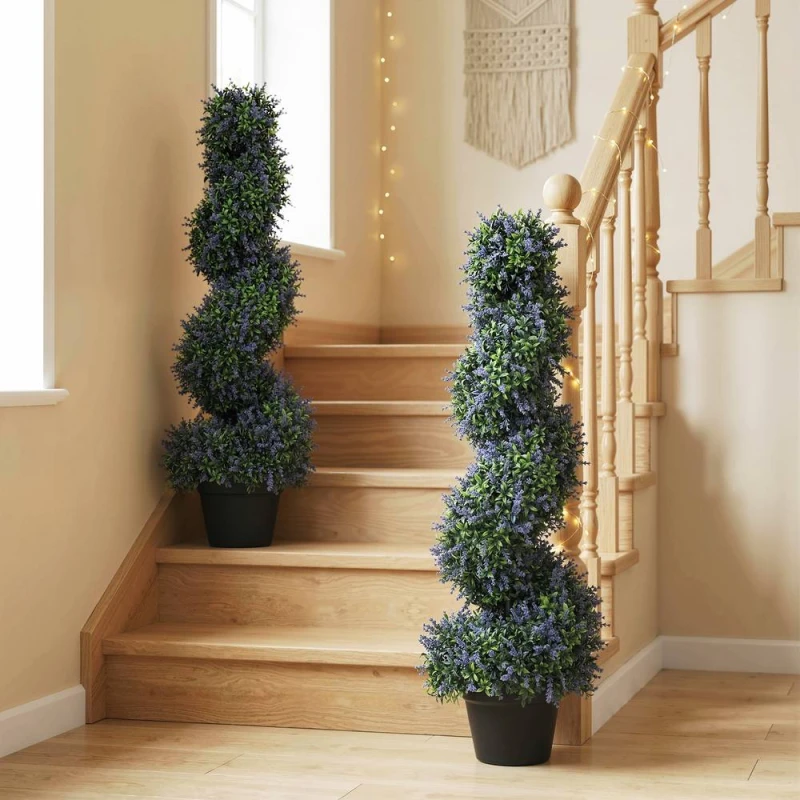Image of HOMCOM Lavender Topiary Tree with 315 Leaves & 315 Flowers, Set of 2 in Purple Purple Unisex