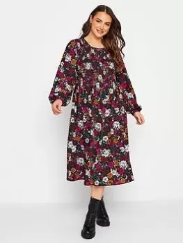 Image of Yours Balloon Sleeve Midaxi Dress - Multi, Black, Size 16, Women