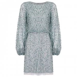 image of Adrianna Papell Beaded Aline Cocktail Dress - Frosted Sage