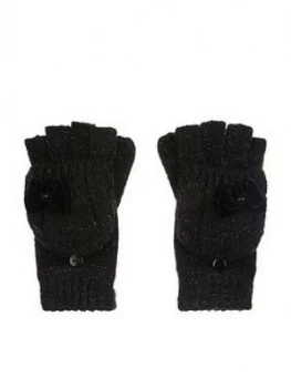 Image of Monsoon Girls Stella Sparkle Cable Bow Gloves - Black, Size 3-6 Years