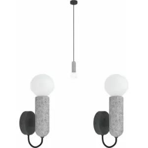 Image of Ceiling Pendant Light & 2x Matching Wall Lights Anthracite Terrazzo Stone Holder