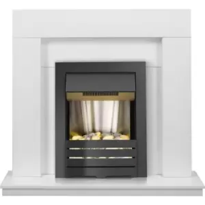 image of Malmo Fireplace in Pure White & Black/White with Helios Electric Fire in Black, 39" - Adam