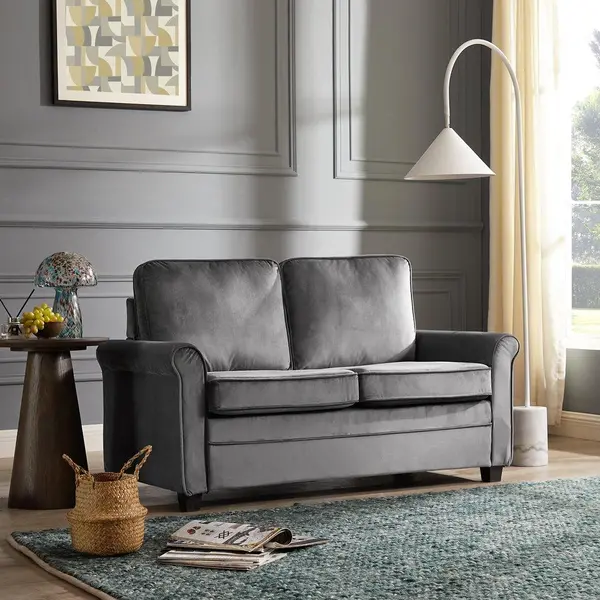 image of Home Detail Nathan 2 Seater Fabric Pull Out Sofa Bed With Mattress, Grey Velvet Dark Grey