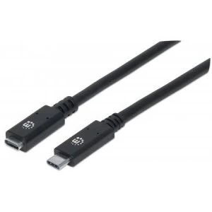 Image of Manhattan USB-C to USB-C Extension Cable 50cm Male to Female 10 Gbps (USB 3.2 Gen2 aka USB 3.1) 5A (super fast charging) SuperSpeed+ USB Black Lifetim