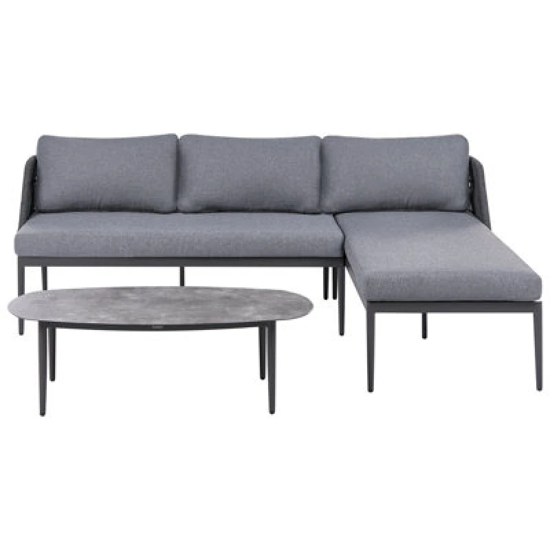 Image of Beliani Garden Corner Sofa With Table 3 Seater Leffe Left Hand Metal Grey