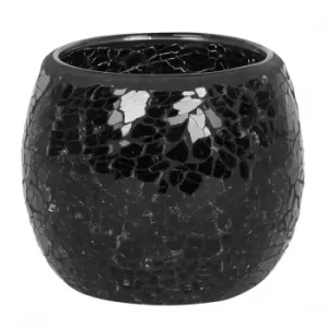 Image of Large Round Black Crackle Candle Holder