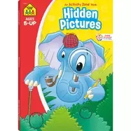 Image of school zone hidden pictures workbook 96 pages ages 5 and up kindergarten 1s