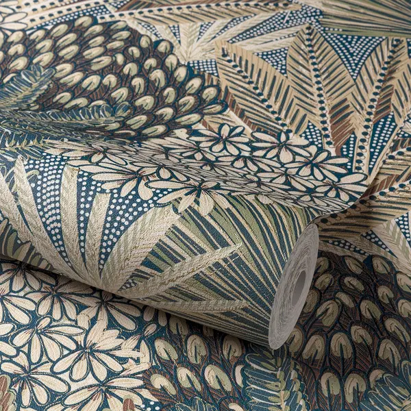 Image of Grandeco Boutique Collection Mael Modern Jungle Botanical Wallpaper Navy